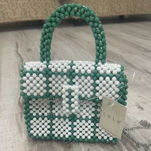 L U L U NWT Plaid Beaded Top Handle mini Bag